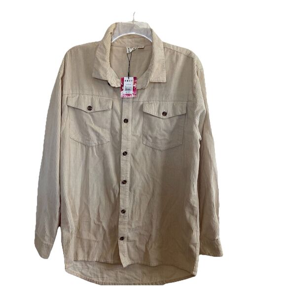 Roxy Let It Go Corduroy Button Up Shirt Egret Cream Size Large - Picture 2 of 13